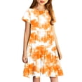 thumbnail image 3 of Robe Fille Été Patineuse Robe T-Shirt Teinture sur Nœuds Décontractée à Manches Courtes Robe Fluide pour Enfants 4-14 Ans, 3 of 6