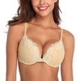 thumbnail image 3 of Deyllo Women's Sexy Lace Push Up Bra Padded Plunge Add Cups Underwire Support Lift Up Bra,Beige 38D, 3 of 9