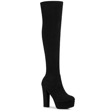 Unique Bargains Women's Platform Block Heel Over the Knee Thigh High Boots Black (Size 8.5)