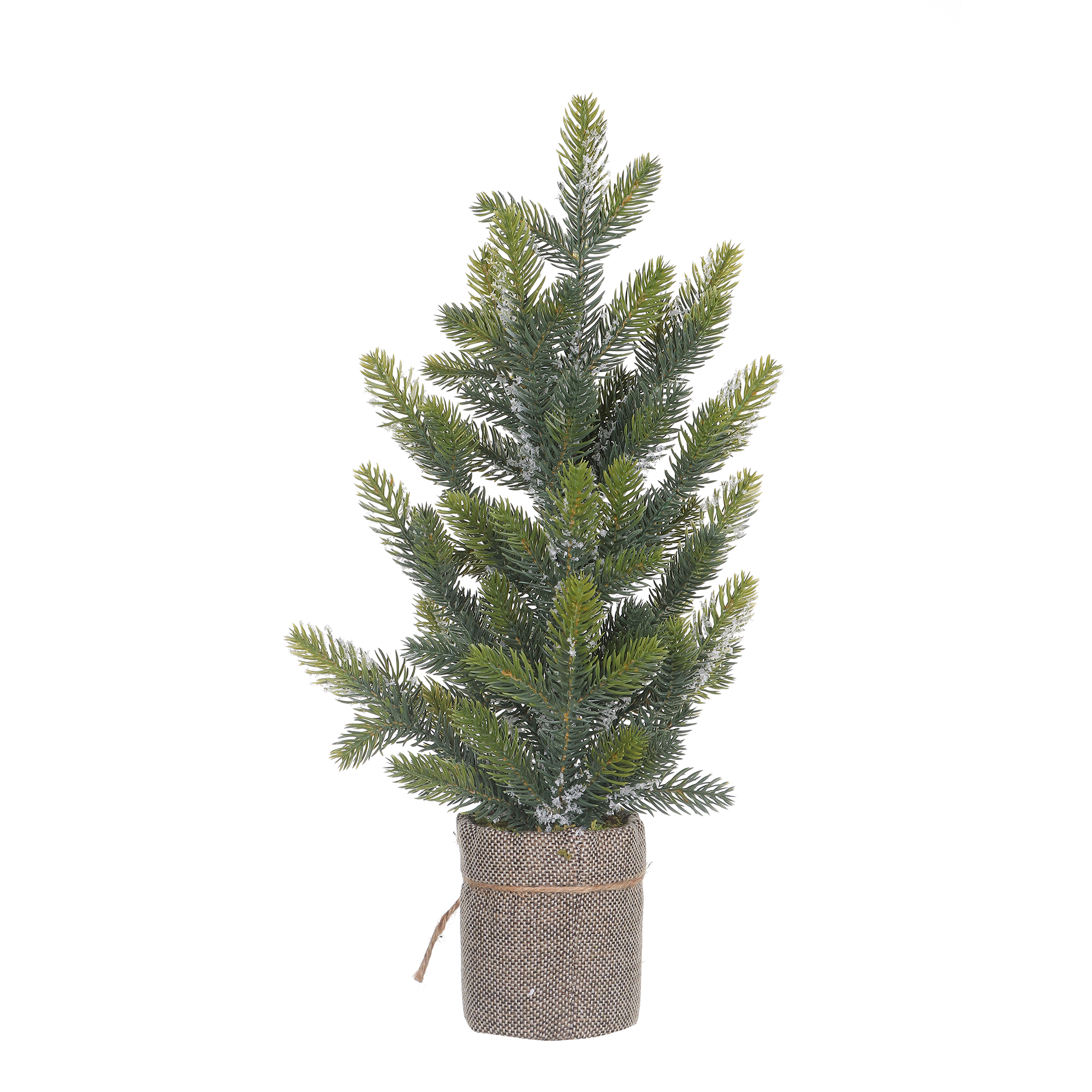 HOLIDAY TIME 18 Inch Flocked Mini Burlap Base Christmas Tree, 55% PP 15% Iron 5% Polystyrene Foam 20% Cement 5% Fabric Tabletop Decor