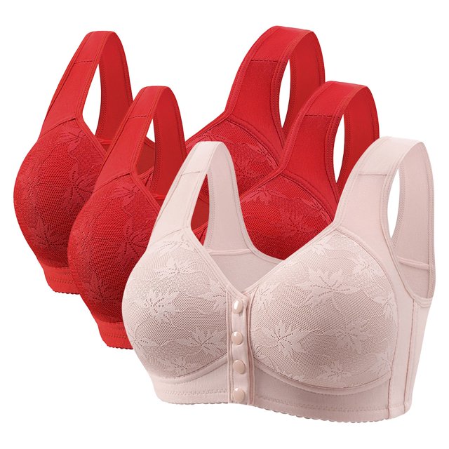 Posijego 3 Pack Bra for Women Front Closure Push up Everyday Bras Full Coverage Support Wireless Bras