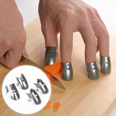 Protège-doigts pour la Coupe de Légumes en Acier Inoxydable, Protecteurs de Sécurité pour la Cuisine, Ensemble de 4 Outils de Protection des Doigts pour Hacher, Trancher et Préparer des Aliments en Toute Sécurité