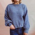 thumbnail image 2 of Timegard Chandails à Manches Longues pour Femmes Automne Hiver Décontractés Confortables Col Ras du Cou Manches Longues Bouffantes Hauts de Couleur Unie, 2 of 8