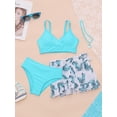 thumbnail image 3 of iiniim Kids Girls 3Pcs Rash Guard Tropical Print Cover Up Swimsuit Swim Tank Top and Brief Set Bathing Suit Lake Blue 13Y, 3 of 5