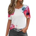 thumbnail image 1 of WZXFASHION Hauts d'Été pour Femmes 2025 Col Rond Manches Courtes T-Shirts Blouses Décontractées T-Shirts Imprimés Mignons Amples Tenues Tendance Offres du Jour Liquidation T-shirt à Manches Courtes pour Femme, 1 of 6