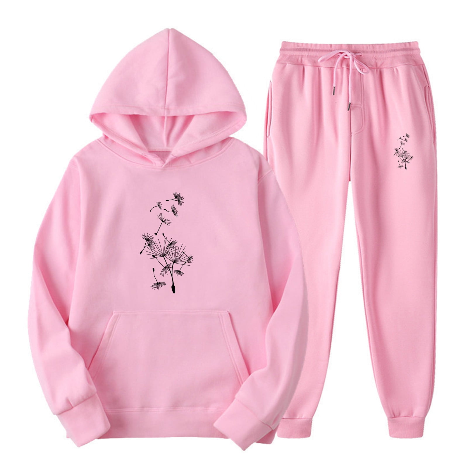 Aboser Ensemble de Survêtement 2 Pcs pour Femmes, Chandail à Capuchon Graphique Décontracté avec Pantalon Jogger, Ensembles d'Entraînement Confortables, Survêtement Uni, Tenue de Travail