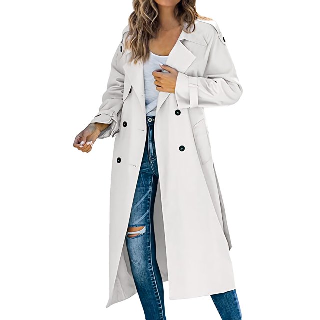 Kcodviy Manteau en Denim Décontracté Mi-Long pour Femme, Déchiré et Usé, à Manches Longues, Polyvalent, Trench-Coat