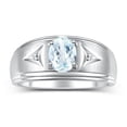 thumbnail image 1 of RYLOS Men's Rings Sterling Silver Classic 8X6MM Oval Gemstone &  Diamond Ring Aquamarine March Birthstone Rings For Man Silver Rings Size 9, 1 of 7
