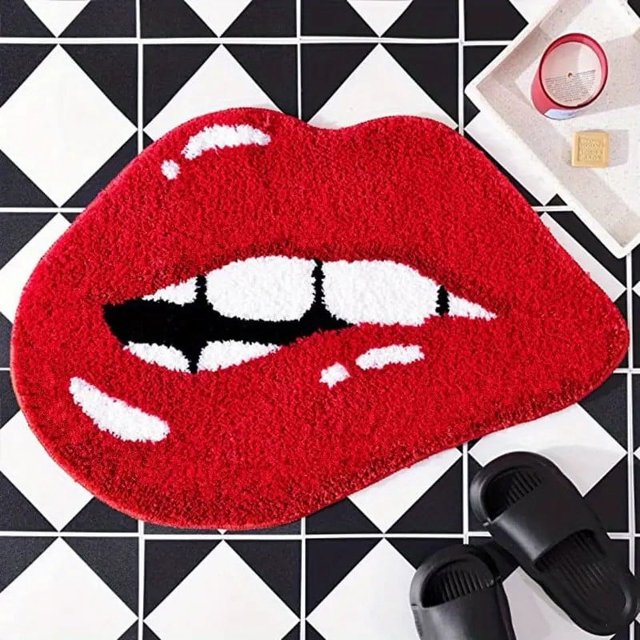 Yhmxh Bathroom Rugs Valentine's Day Bathroom Rug Non Slip Cute Red Lips Heart Shape Bathroom Rug Valentine's Day Indoor Bedroom Living Room Bathroom Kitchen Rug Living Room Rug Bath Mat