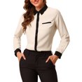 thumbnail image 1 of INSPIRE CHIC Women's Color Block Button Up Long Sleeve Work Shirt Beige 3X-Large, 1 of 7
