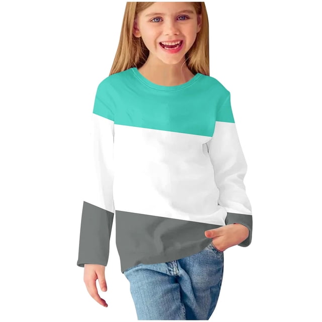 HAiming Garçons Filles Tunique à Manches Longues Hauts Enfants Bloc de Couleur Col Rond Pull Chemises Automne Hiver Blouse Décontractée