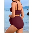 thumbnail image 4 of Charmo V Neck Maternity Swimsuits Ribbed Twist Front Bikini Sets High Waist Pregnancy Bathing Suits for Womens, 4 of 6