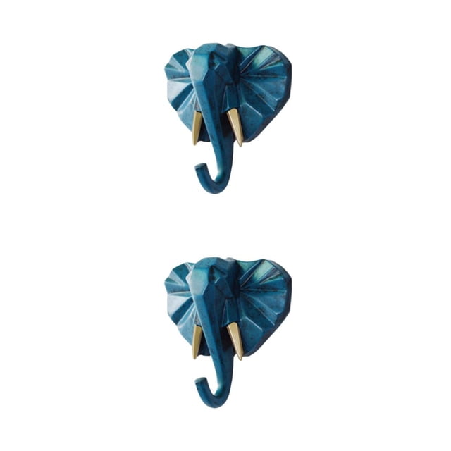 Wweixi Unique And Functional Animal Head Coat Hook For Home Made Of Resin Animal Head Key Hook Animal Shape Retro blue(elephant) 2Set