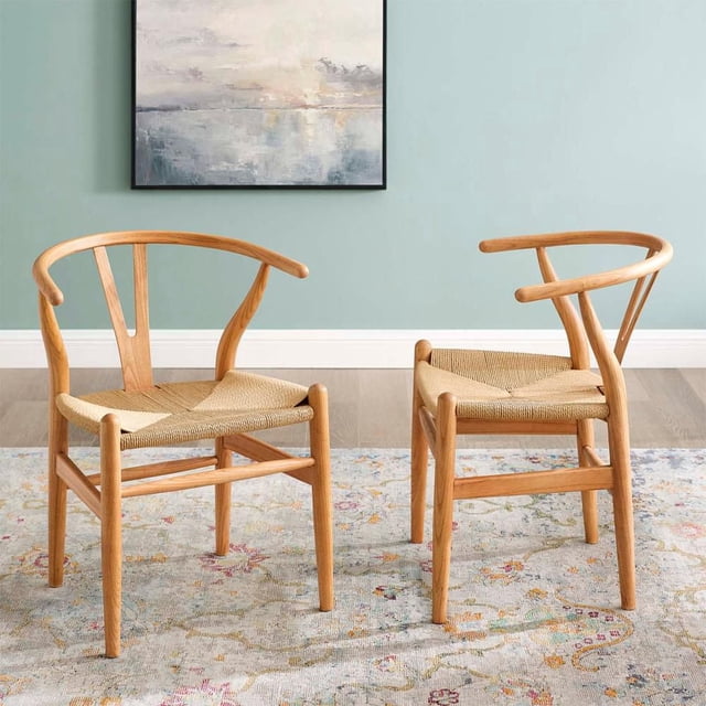 Heavenly Collection | Wishbone Wood Dining Chair Set of 2 for Kitchen or Dining Room - Natural