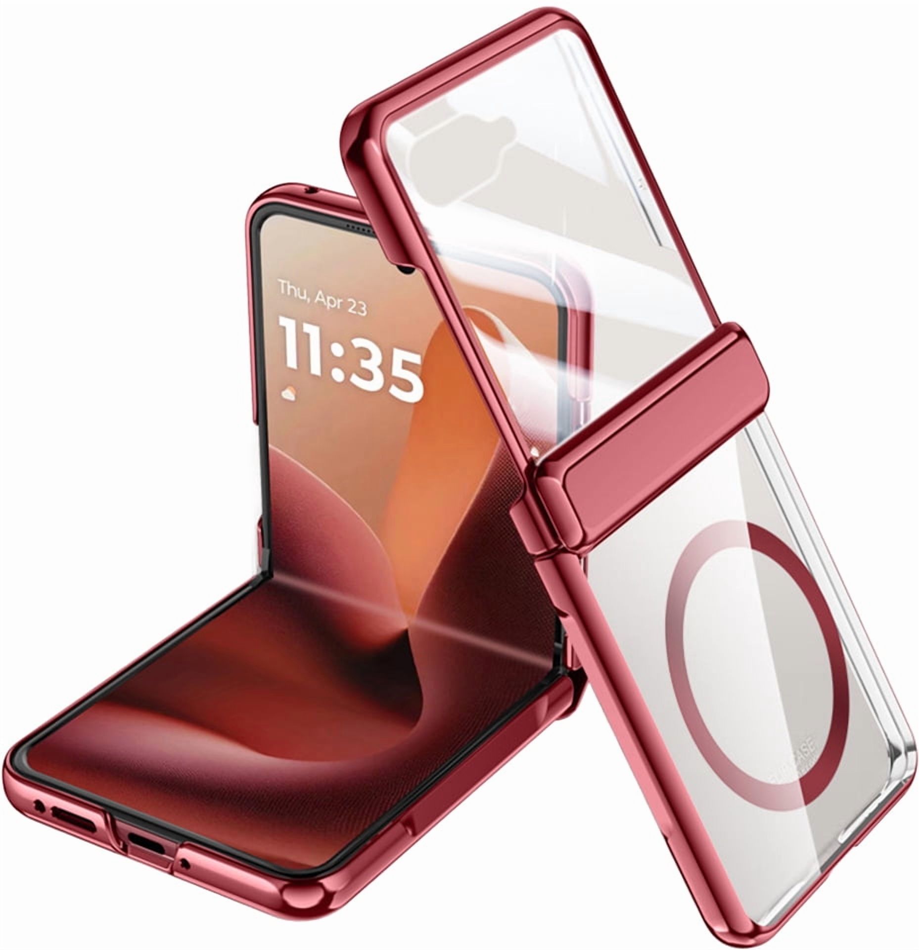 Nakedcellphone Electro Series for Motorola RAZR ULTRA 2025/2026 Phone Case - Built-In Screen Protector - Compatible with MagSafe - Red/Clear