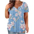 thumbnail image 1 of Summer Savings Clearance RKSTN Plus Size Tops For Women V-Neck Flowers Print Short Sleeve T-Shirt Button Summer Tops Blouse, 1 of 6