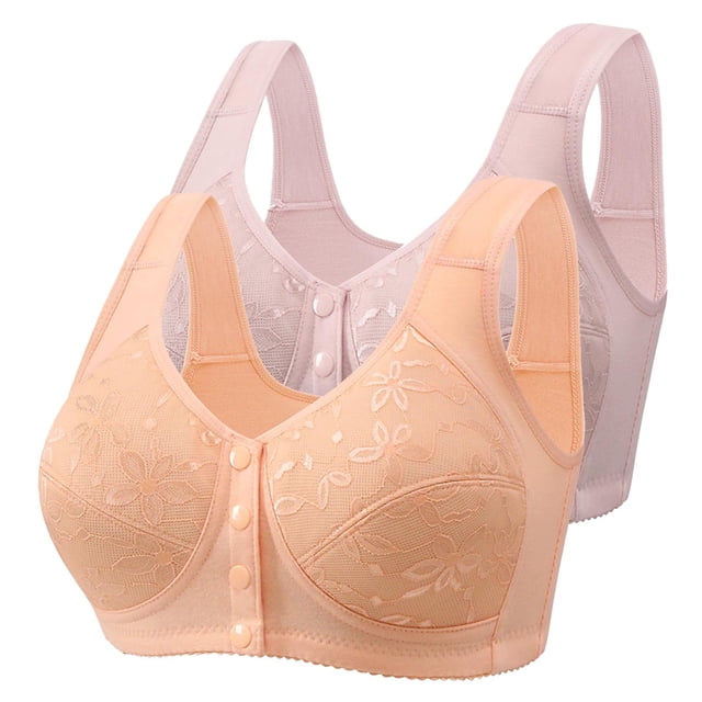 Posijego 2 Pack Womens Front Closure Bras Plus Size Wireless Bra Push up No Underwire Everyday Bra Multipack