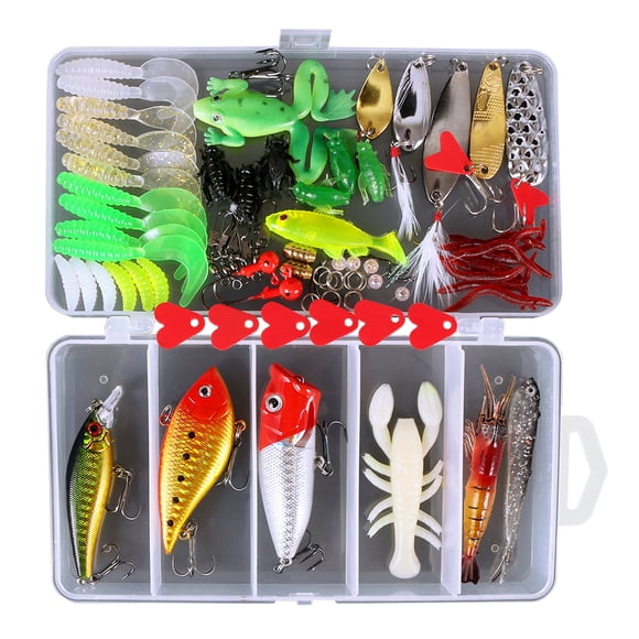 78pcs Fishing Tackle Set Fishing Minnow Popper Lures Baits Jig Hooks Sinker Weight Barrel Swivels