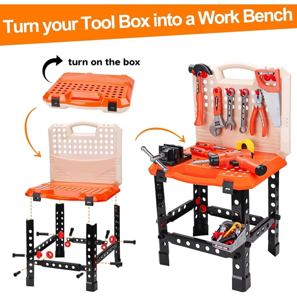 Coffret Outils Enfant 40 Pièces – Établi Camion Benne – Perceuse, Vis, écrous – Dès 3 Ans – Montessori