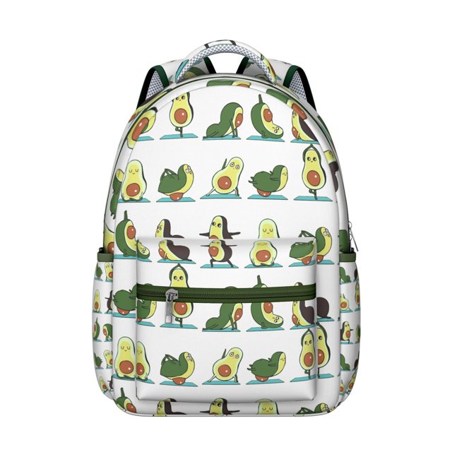 Green Avocado Students Backpack Fresh Avocado Pattern School Bag with Avocado Lover Design, Durable and Lightweight
