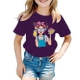thumbnail image 1 of PMVFHDE Hauts d'Été pour Filles Hauts pour Fille T-Shirt Fille Été Hauts pour Filles T-Shirts pour Fille Coupe Ample Enfant Filles Mignon Graphique Col Rond Manche Courte Tee T-Shirt d'Été Violet,11-12 Ans, 1 of 5