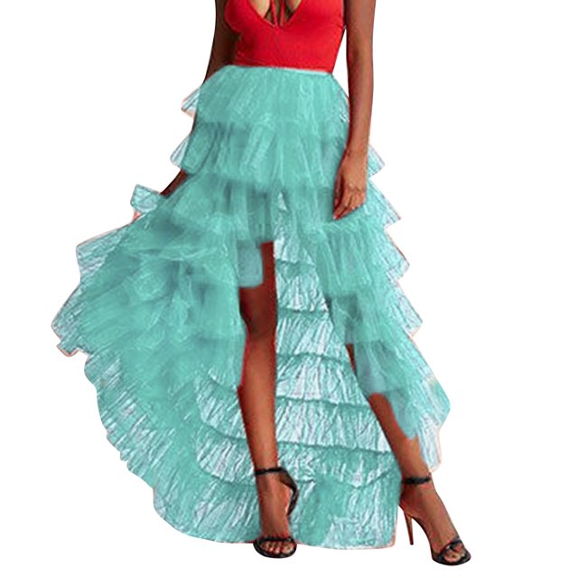 Jupe Longue Plissée Taille Haute à Volants en Tulle pour Femmes