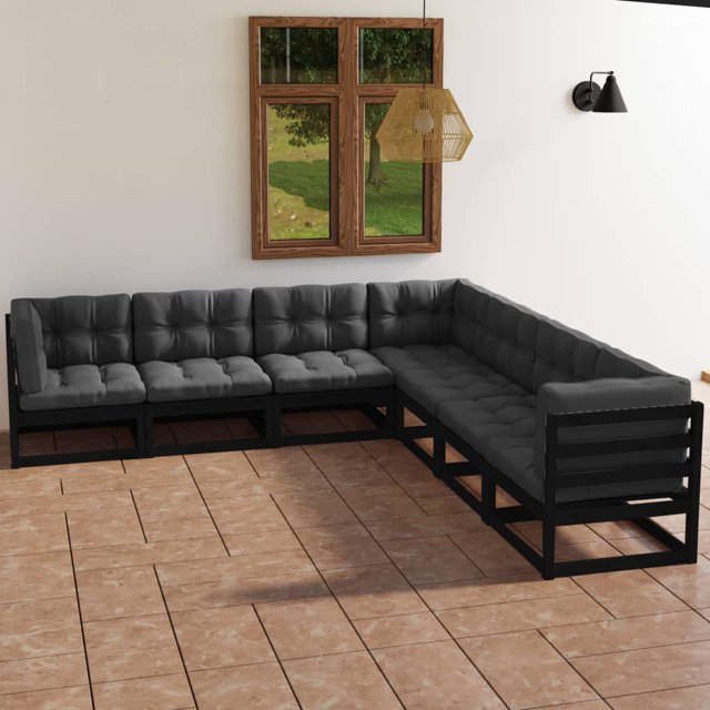 vidaXL 7 Piece Garden Lounge Set with Cushions Solid Wood Pine