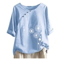 thumbnail image 3 of Jienlioq Hauts pour Femmes en Liquidation Mode Décontractée Bouton Imprimé Floral Col Rond Manches Courtes T-Shirt Blouse tops Flash Picks, 3 of 4