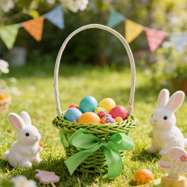 Easter Mini Decorative Hand-helds Flower Basket Woven Circular Flower Basket Simulation Flower Plants Micros Landscapes Woven Storage Basket