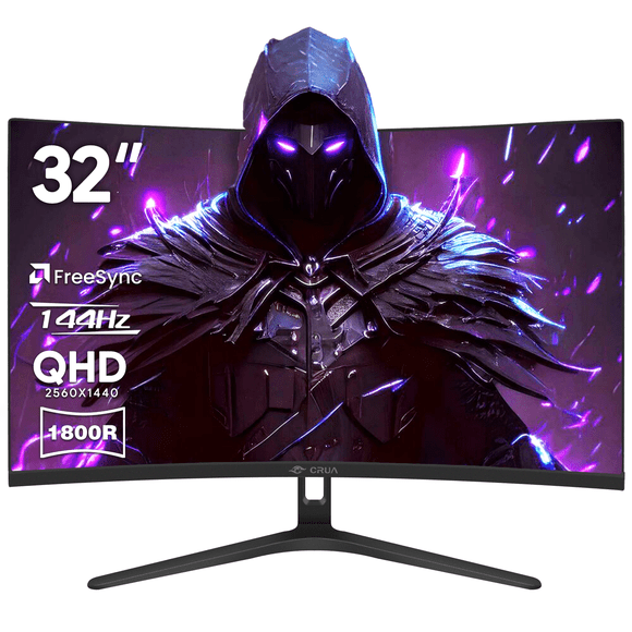 CRUA 32" 144Hz Curved Gaming Monitor, QHD(2560x1440) VA Panel,1800R, FreeSync, 120% sRGB, Low Blue Light, HDMI/DP, VESA Wall Mount, Black