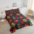 thumbnail image 4 of Erosebridal Boho Hippie Skull Bedding Full Comforter Set, Retro Red Flower Down Comforter, Gothic Halloween Room Decor, Reversible 3pcs, 4 of 8