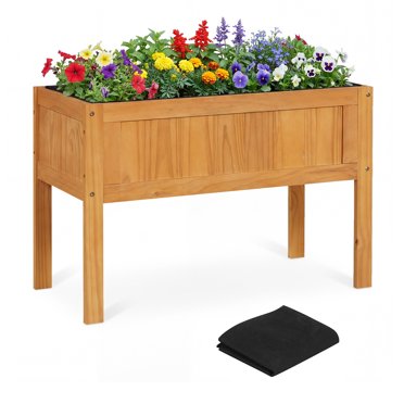 Costway Jardinière Surélevée en Bois avec Cadre en Bois Massif et Pieds Robustes, Fond à Lattes