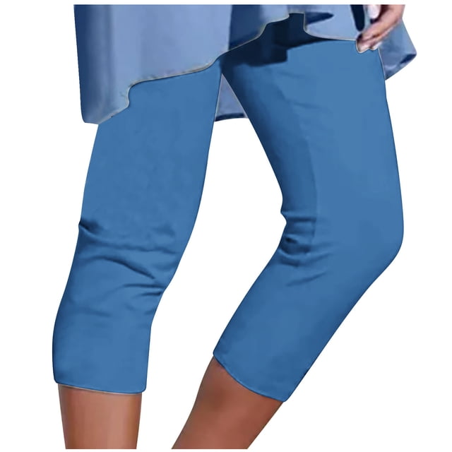 Yuyuzo Womens Plus Size Capris High Waisted Straight Leg Solid Color Bottom Capri Pants for Women 3/4 Slacks