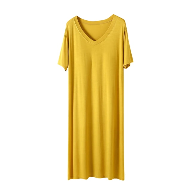 Timegard Robe de Maison pour Femmes Col en V Manches Courtes Chemises de Nuit Confortables Douces Couleur Unie Décontractées