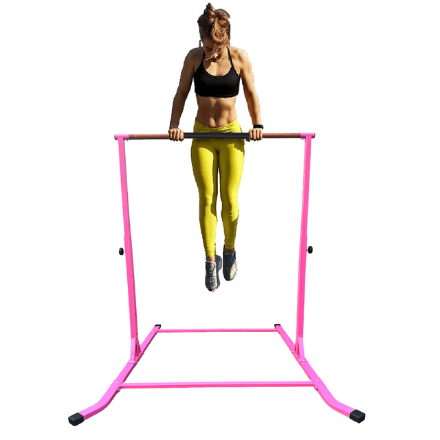 GYMPROS Barre de Gymnastique 5 Pi Réglable, Barre Athlétique Haute pour Enfants, Barre d'Entraînement de Gymnastique Avancée avec Base Allongée, Barre Kip Horizontale pour la Maison, Équipement de Gymnastique Robuste (Rose)