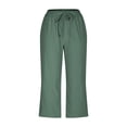 thumbnail image 3 of Bocqde Womens Capri Pants Cotton Linen Elastic Waisted Drawstring Casual Cropped Trousers with Pockets, 3 of 5