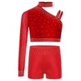 thumbnail image 3 of RUNQHUI Gymnastics Leotard for Girls 2 Piece Dance Outfit Rhinestone Mesh Crop Top with Shorts Set Activewear Red 14, 3 of 6