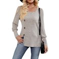 thumbnail image 3 of SUNSIOM Women Fashion Ribbed T-Shirts Solid Color Square Neck Buttons Puff Long Sleeve Shirts Spring Fall Casual Loose Fit Tops, 3 of 6
