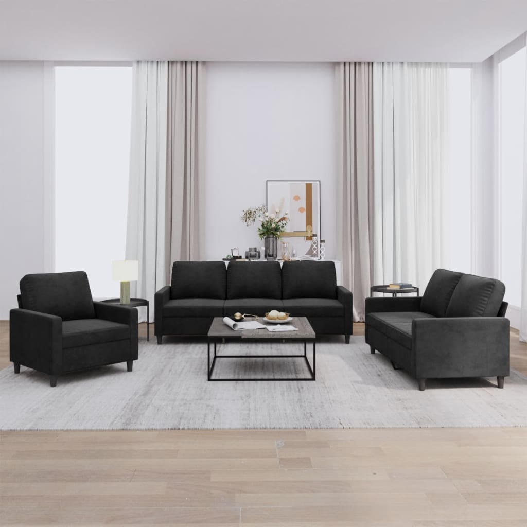 vidaXL Ensemble de Canapé 3 Pcs avec Coussins Velours Noir