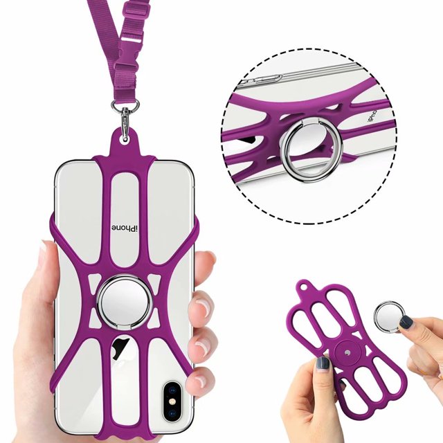 ROCONTRIP Lanière de Téléphone en Silicone avec Sangle de Cou Réglable et Support de Doigt Détachable pour Téléphone Intelligent de 4.7 à 6.5 Pouces