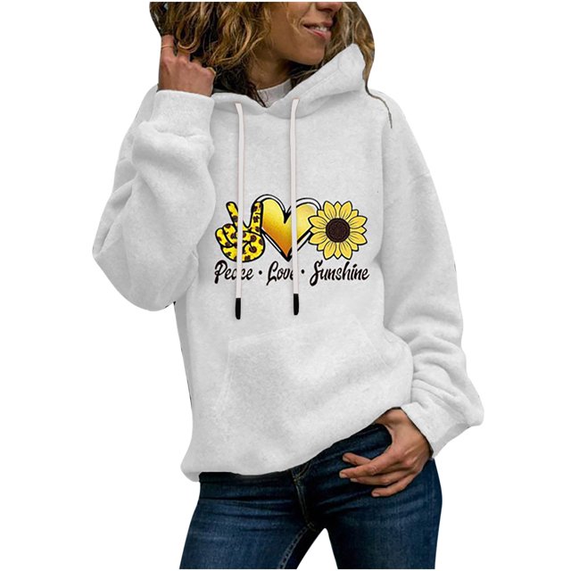 Rbaofujie Chandails d'Automne pour Femmes Chandails d'Hiver pour Dames Chandail à Manches Longues Imprimé Col Rond Chandail à Capuche Blanc Chandails à Capuche pour Femmes