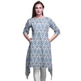 thumbnail image 1 of Bimba Kurti Asymétrique Blanche à Imprimé Floral Damassé pour Femmes, Robe d'Été Indienne Tunique Grande, 1 of 6