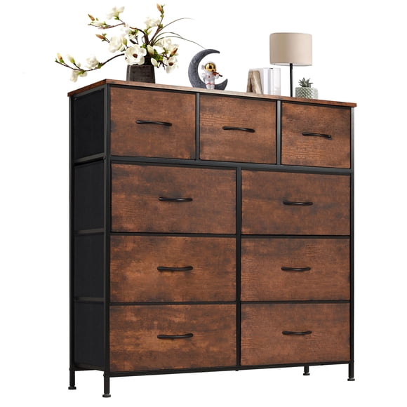EDX Commode à 9 Tiroirs pour Chambre, Tour d'Organisation de Rangement en Tissu, Armoire, Brun Rustique
