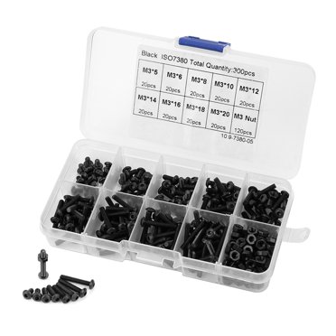 M3 Button Head Screws Kit, 300pcs Black 10.9 Grade Hex Socket Bolt Nut Assortment Set for Industrial Use, Home Appliance, Communication Equipment