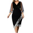 thumbnail image 2 of TIMIFIS Robe Moulante Midi Élégante pour Femmes à Col en V, Manches Longues Lanterne, Froncée, en Maille Extensible, Ajustée, Formelle, pour Fête et Cocktail, Printemps Été, Printemps, 2 of 6