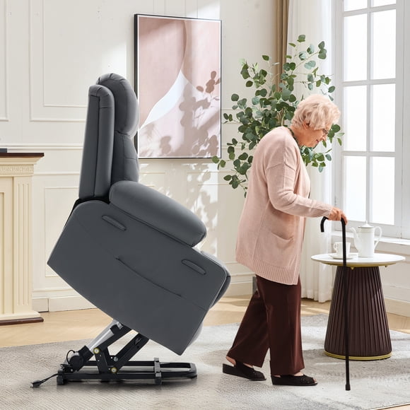Power Lift Recliner Chair for Elderly, Oversized Massage Recliner with Vibration & Lumbar Heating, PU Leather Electric Lift Chair with Side Pockets and Cup Holders,for Mobility Impaired