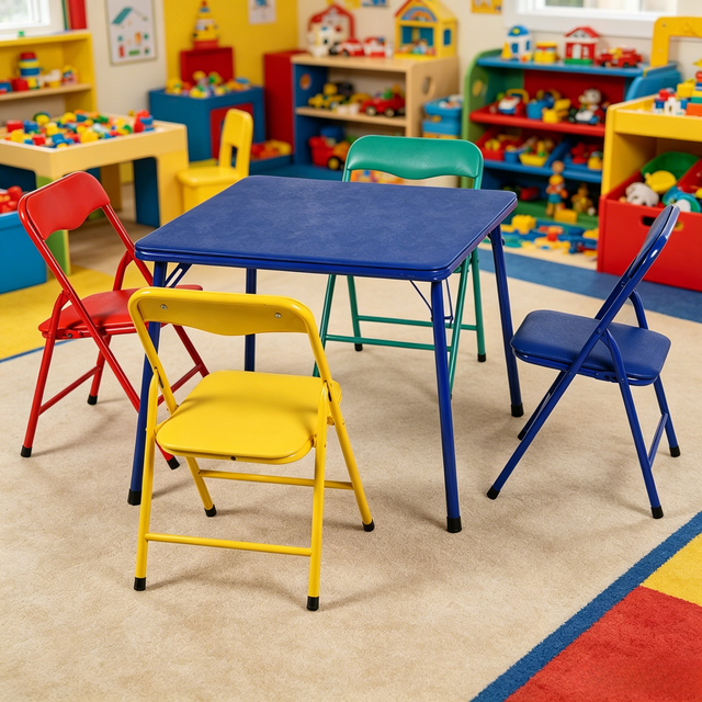 Homy Casa 5-Piece Kids Folding Table and Chair Set, Metal Frame Activity Set for Playroom, Crafts, Preschool
