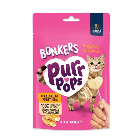 BONKERS Gâteries pour chat sur bâton Purrpops, sucettes de poulet lyophilisé, emballage de 4