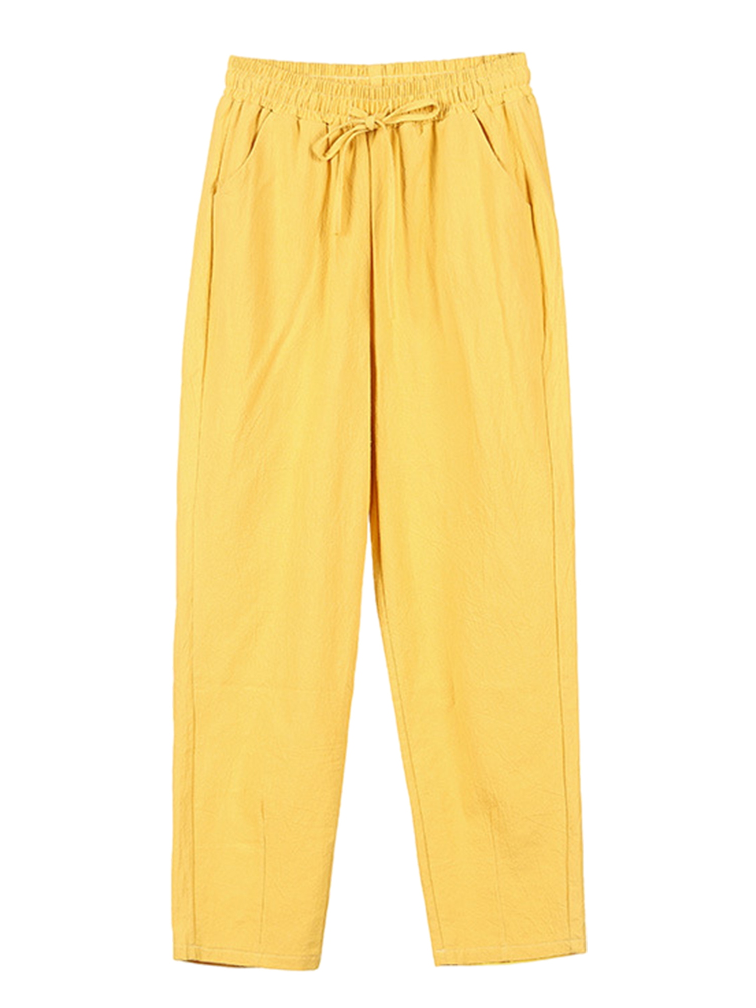 LUXUR Ladies Loungewear Mid Waisted Bottom Elastic Waist Trousers Basic Pants Solid Color Goose Yellow M