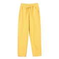 thumbnail image 1 of LUXUR Ladies Loungewear Mid Waisted Bottom Elastic Waist Trousers Basic Pants Solid Color Goose Yellow S, 1 of 3
